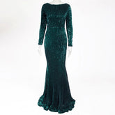 Elegant O Neck Long Sleeve Sequin Maxi Dress InsStreet