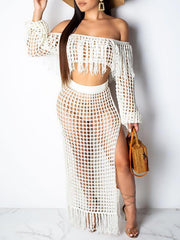 Mesh Tassels Crop Top & Skirt Set Ins Street