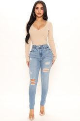 Say Less Booty Lifting Skinny Jeans - Light Blue Wash Ins Street