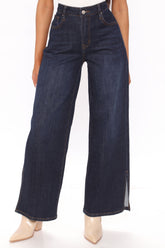 World's Apart High Rise Wide Leg Jeans - Dark Wash Ins Street