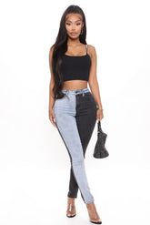 A Double Life Two Tone Skinny Jeans - Blue/combo Ins Street