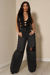 Flip Out Wide Leg Skater Jeans - Black Ins Street