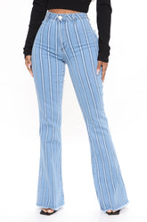 Valentina Stripe High Rise Flare Jeans - Medium Blue Wash Ins Street