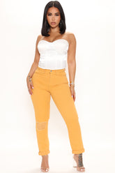 Just A Hint Ultra High Rise Roll Cuff Slim Straight - Yellow Ins Street