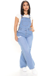 90s Loose Fit Ripped Denim Overalls - Medium Blue Wash Ins Street
