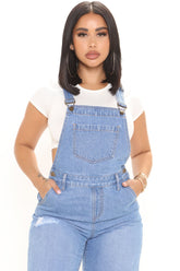 90s Loose Fit Ripped Denim Overalls - Medium Blue Wash Ins Street
