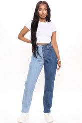 Writers Block Two Tone Mom Jeans - Blue/combo Ins Street