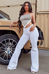 Va Va Voom V-Front Stretch Flare Jeans - White Ins Street