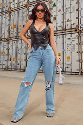 Go All Cut Out Slouch Fit Jeans - Light Blue Wash Ins Street