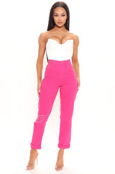 Just A Hint Ultra High Rise Roll Cuff Slim Straight - Fuchsia Ins Street