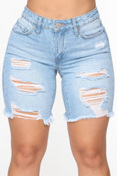 The Mixer Distressed Denim Bermudas - Light Blue Wash Ins Street