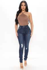 Meet Me Slimming High Rise Skinny Jeans - Dark Wash Ins Street