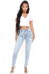 Tabitha Mid Rise Ripped Skinny Jeans - Light Blue Wash Ins Street