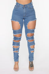 Around The Block Distressed Skinny Jeans - Medium Blue Wash Ins Street