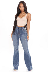 Do Yourself A Favor Ripped Flare Jeans - Medium Blue Wash Ins Street