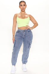 I Don't Wanna Know Cargo Jogger Jeans - Medium Blue Wash Ins Street