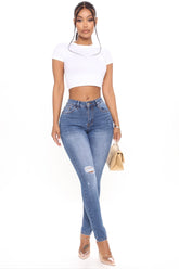 Always Lookin' Good Distressed Stretch Skinny Jeans - Dark Wash Ins Street