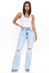 The Wait Is Over Ripped Flare Jeans - Acid Wash Blue Ins Street