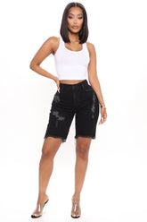 Don't Wait Up Distressed Denim Bermudas - Black Ins Street