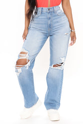 One And Only Ultra High Rise Ripped Boyfriend Jeans - Medium Blue Wash Ins Street