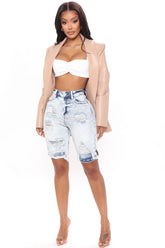 Girls Got It All Distressed Denim Bermudas - Light Blue Wash Ins Street