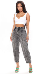 Know Me Slim Balloon Jeans - Acid Wash Black Ins Street