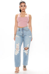 Sunday Brunch 90's Distressed Boyfriend Jeans - Medium Blue Wash Ins Street