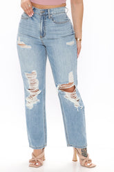 Sunday Brunch 90's Distressed Boyfriend Jeans - Medium Blue Wash Ins Street