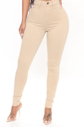 Classic High Waist Skinny Jeans - Khaki Ins Street