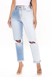Double Vision Two Tone Mom Jeans - Blue/combo Ins Street