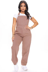 Hit The Road Relaxed Denim Overalls - Mocha Ins Street