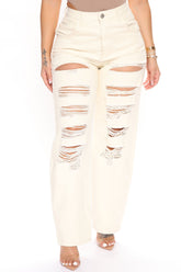 Never Letting Go Distressed Boyfriend Jeans - Natural/Combo Ins Street