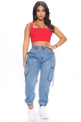 Stayin' Ready Stretch Cargo Denim Joggers - Medium Blue Wash Ins Street