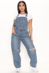Loose Fit Recycled Denim Overalls - Medium Blue Wash Ins Street