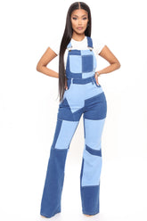 Boogie Wonderland Patchwork Denim Overalls - Blue/combo Ins Street