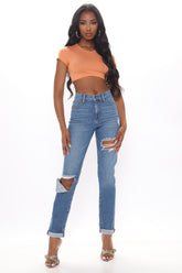 Tall Hometown Cutie Destroyed Mom Jeans - Medium Blue Wash Ins Street