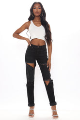 Tall Hometown Hottie Destroyed Mom Jeans - Black Ins Street