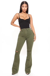 Here To Stay Flare Jeans - Olive Ins Street