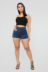 Do Me A Solid Denim Shorts - Dark Denim Ins Street