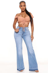 Best Of Luck Stretch Flare Jeans - Light Blue Wash Ins Street