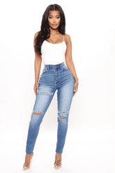 Trisha Ripped High Rise Skinny Jeans - Medium Blue Wash Ins Street