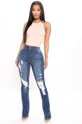 Killing 'Em Kindly High Rise Jeans - Dark Wash Ins Street
