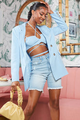 Chrishell Curvy Stretch Denim Bermudas - Light Blue Wash Ins Street