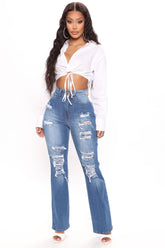 Only One High Rise Straight Leg Jeans - Medium Blue Wash Ins Street