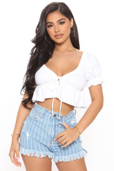 You've Crossed The Line Striped Denim Shorts - Medium Blue Wash Ins Street