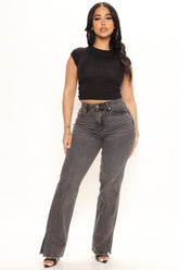Gimme Some Straight Talk Side Slit Jeans - Grey Ins Street