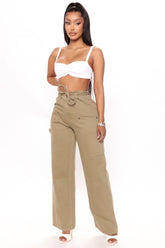 Not Your Girl Utility Jeans - Khaki Ins Street