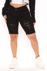 Cross Your Heart Distressed Bermuda Shorts - Black Ins Street
