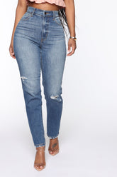 Pick Up Your Mess Distressed Mom Jeans - Medium Blue Wash Ins Street