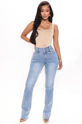 Exposed Double Button Bootcut Jeans - Light Blue Wash Ins Street